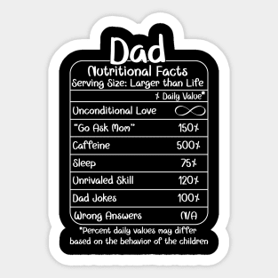 Dad Nutritional Facts (for Dark Shirts) Sticker